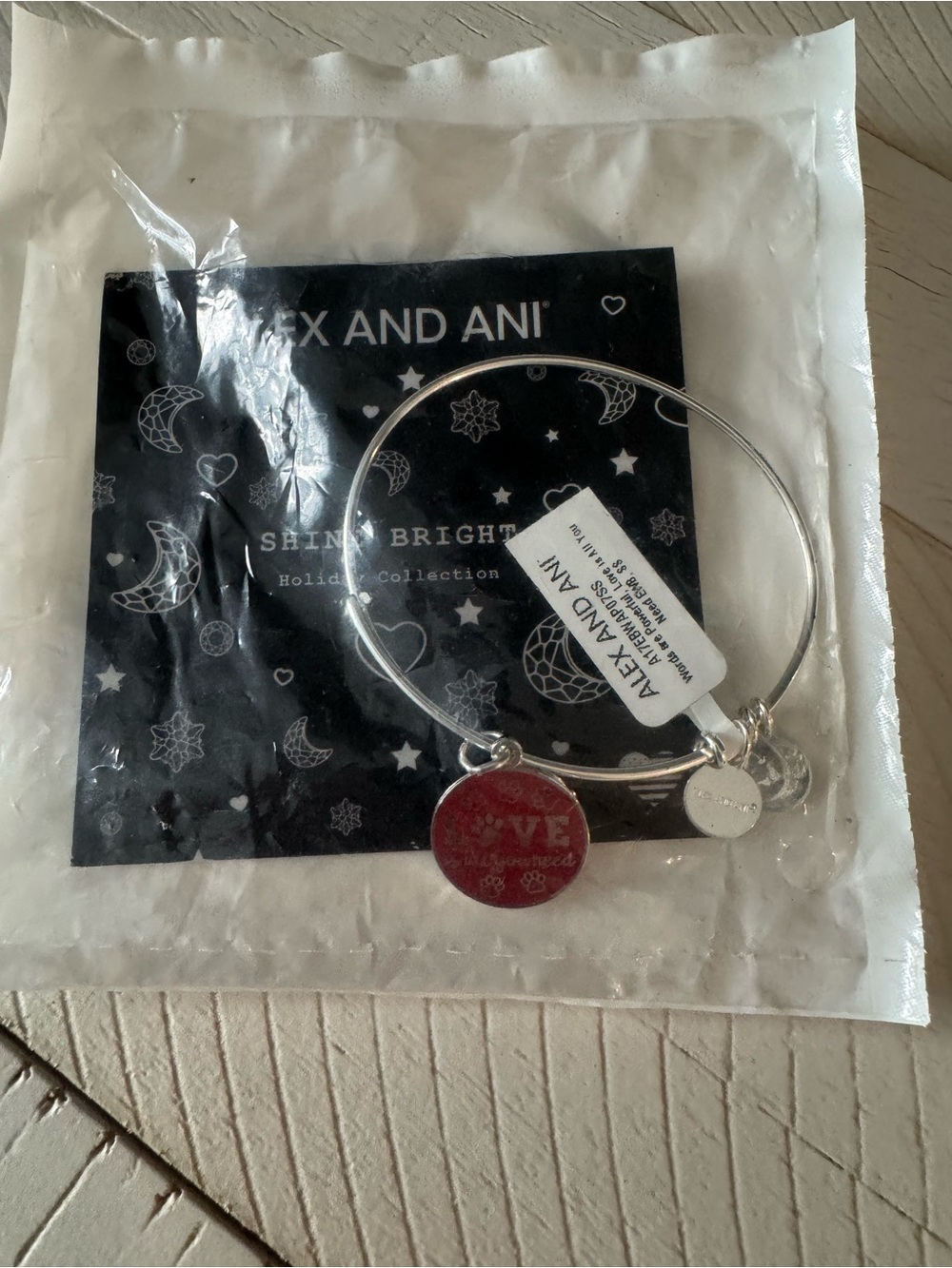 Alex and Ani Silver Bangle with Red 'Love' Charm